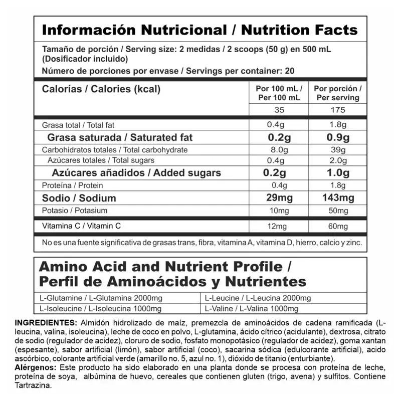 MEGA Carbs limonada de coco - Bcaa + Glutamina